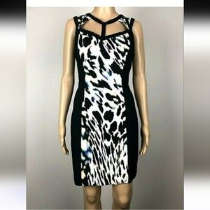 🆕️ GUESS *NEW* Sz Small Black Leopard Print Cutout "Desert Falls" Bodycon Dress